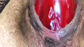 Mommys Alone Time with My Big Red Dildo - Deep Insertion in Hairy Pussy & Creamy Finish