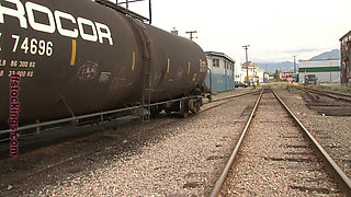 Train Tramp, in Layered Nylons - Nylon Slut Sneaks Into Railway Yard