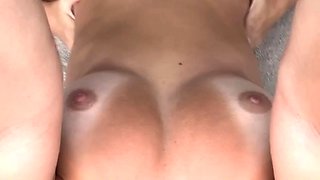 Small titted brunette teen fingering on the bed