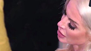 Sexy blondie housewife gets a meaty weenie in her kitchen