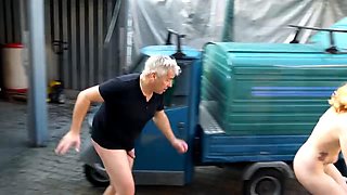 Old Man Pounds Busty Young Brunette Outdoors