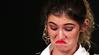 Bossy CFNM police office wanking lad