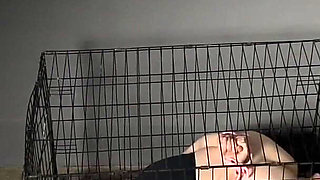 Little Slut Bonded Fucked in a Cage by a Machine Gets a Bowl of Cum to Lick