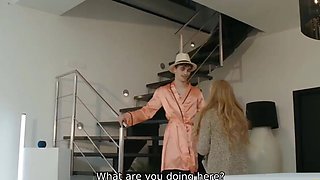 Sexy older gal slips away to fuck a younger teen stud