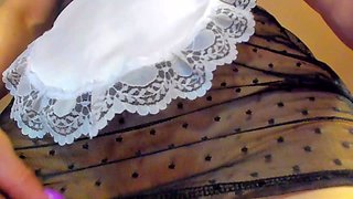 Brunette milf in stockings masturbating by dildo on webcam