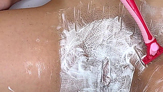Shaving a Hairy, Tight Pussy with a Razor and Trimmer!