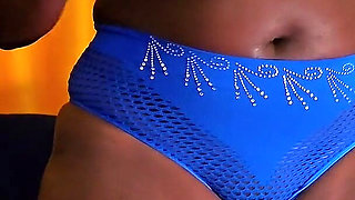 Big Ass Ebony Trying on Blue Bikini Set