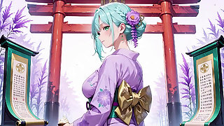 Purple Kimono Goddess! Can't Handle the Wetness Under the Red Torii Gate