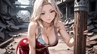 The woman in the leather dress had an orgasm in the ruins