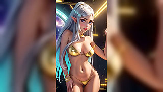 Silver Hair Elf Gold Bikini Dance - Sexy AI Babes
