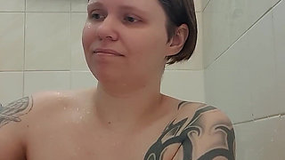 Morning shower big natural tits