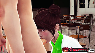 Nonaka in Classroom - No Hands Sloppy Blowjob While Sitting, on Top Titfuck in Pink Bra with Close-up Shots, and Handjob Cumshot