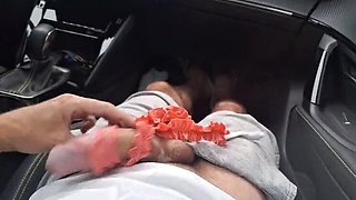 Fanny Squirting Redhead Skinny Amateur POV Handjob in Car - Cum in Sister-in-Law's Dirty Panties Taboo Fetish