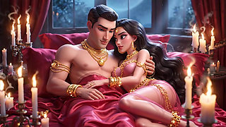 Erotic Cartoon Couple - Passionate Kissing & Romantic Foreplay in Candlelight