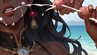 The Nasty Ebony Goddess Gives a Cherry Blossom DT by the Ocean.