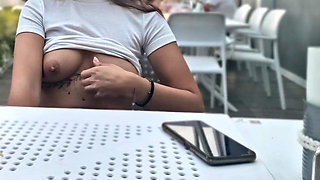 Flashing Boobs in a Restaurant