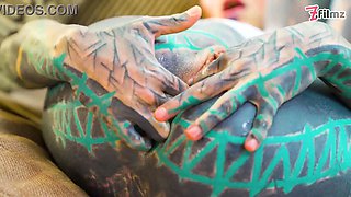 Tattooed anal goddess in white underwear frigs herself senseless