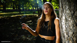 Sexy Russian Babe Smoking Cigarette Indoor Studio