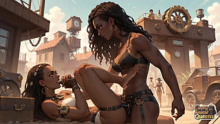 Ebony Queen Seduces with Desert Oral, Steampunk Sex.