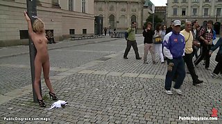 Blond gang banged in public places