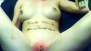 Pierced Pussy Self-Flagellation with a Belt