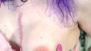 CANADA TGIRL Purple Hair Trans Handjob