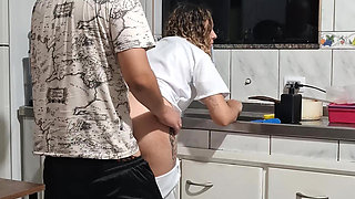 The Maid Got Fucked in the Ass in the Kitchen While Washing the Dishes