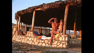 Threesome - Two Young Big Tits Friends on Vacation Share a Surfer's Big Cock on the Beach