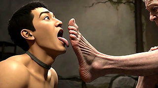 Male Slave Licking 90 Year Old Granny Wrinkled Feet - Horny Mistress