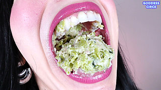 I Eat Tortelli Filled with Ricotta and Mortadella - Close-up of My Mouth and 24 Teeth