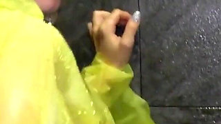Horny Girlfriend Offered Blowjob with Raincoat In Shower With Cum On Face