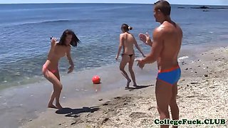 Euro college nymphos drilled at the beach