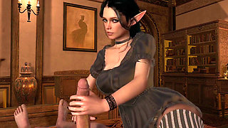 Sexy goth elf give a hanjob and a blowjob in POV : 3D porn