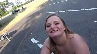 Blonde Amateur Slut from Germany Takes Big Cock in Car Park - Outdoor Blowjob & Cum Swallowing