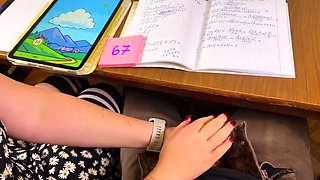 Schoolgirl Handjob in Math Class Under Table – Blowjob & Footjob at High School
