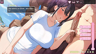Hentai Game - Summer Clover - the Dedicated Office Lady Gets Lewd on the Beach - Handjob and Deepthroat
