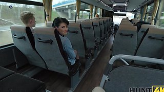 Charlie Dean and Federika try to fuck on a bus in a daring public spot