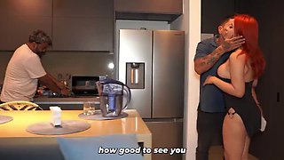 Busty Latina Celeste Alba Gets Fucked by Muscular Guy While Hubby Watches - Cuckold Sex in Living Room
