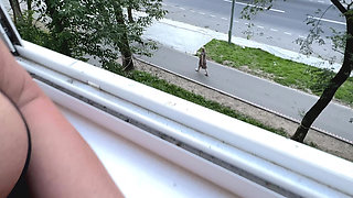 Blonde Mature Woman Gives Amazing Balcony Blowjob and Swallows Cum
