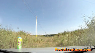 Pee on the windshield (view from inside the car)