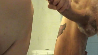 I Heard My Step Dad Wanking in the Shower so I Go in and Give Him a Helping Hand