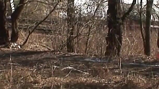 Old dude fucks young chick outdoor in Prague