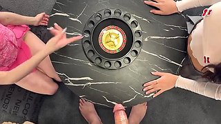 Christmas CFNM Threesome Cum Challenge with Big Cock Handjob and Accidental Ruined Orgasm