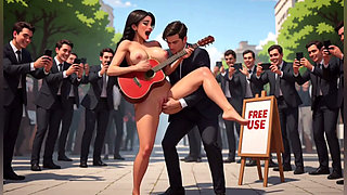 Naked Playing Guitar, Free Use, Uncensored Hentai Animation, 3D Cartoon, Braids