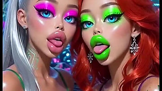Funny Lesbians Tongue and Kiss Fetish, Ai Animation