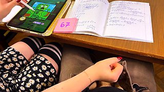 Marshmallow Sweets High School Teen Compilation: Under-Table Math Class Handjobs Evolve to Blowjob