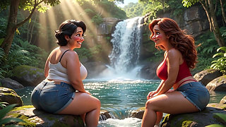 Teacher cheats on husband with her student's hot mom in a passionate lesbian waterfall encounter full of desire (AI generated)
