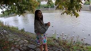 Brunette teen Serina Gomez gets her pussy filled by two cocks