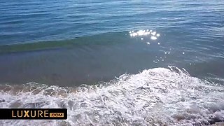 Blonde MILF Lesbian Seduction on Beach - Big Tits Pussy Licking 69 HD