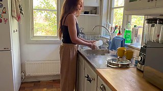 LoveAndRopes Horny Husband Spies Hot MILF Wife Washing Dishes, Pounds Her from Be